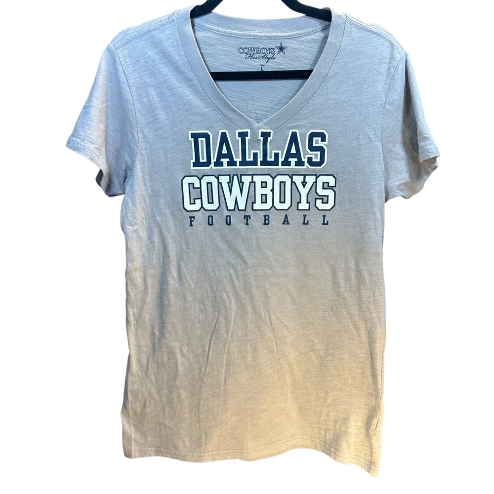 Dallas Cowboys Football V Neck T Shirt Her Style Size L Gray New Tags Texas